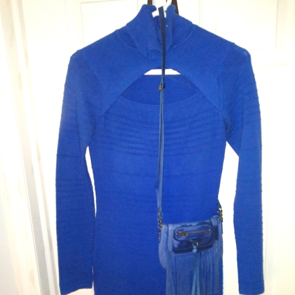 Blue Turtle neck long sleeve cut out sweater dress